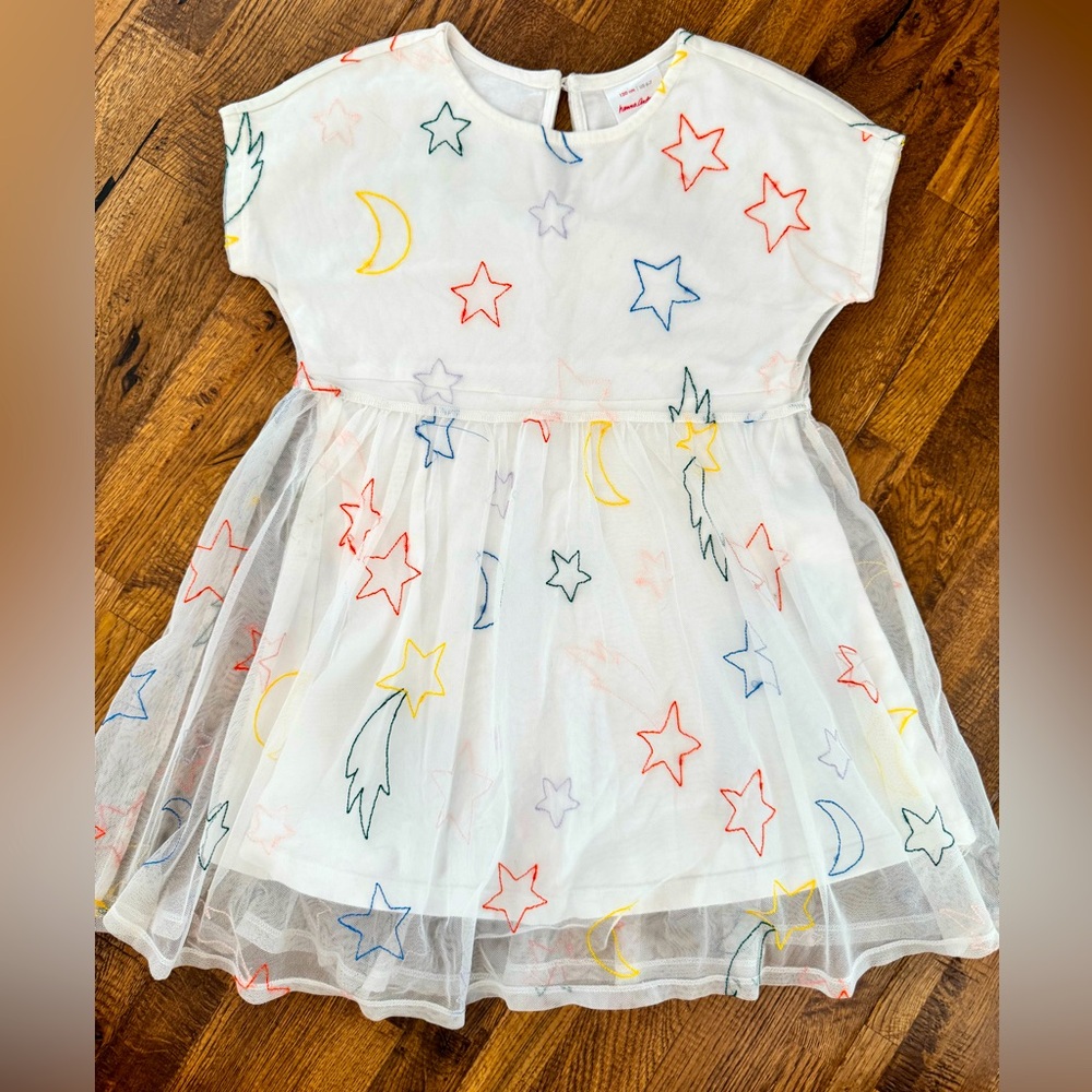 Hanna Andersson Shooting Stars‎ Embroidered Tulle Dress Size 6-7 120 N